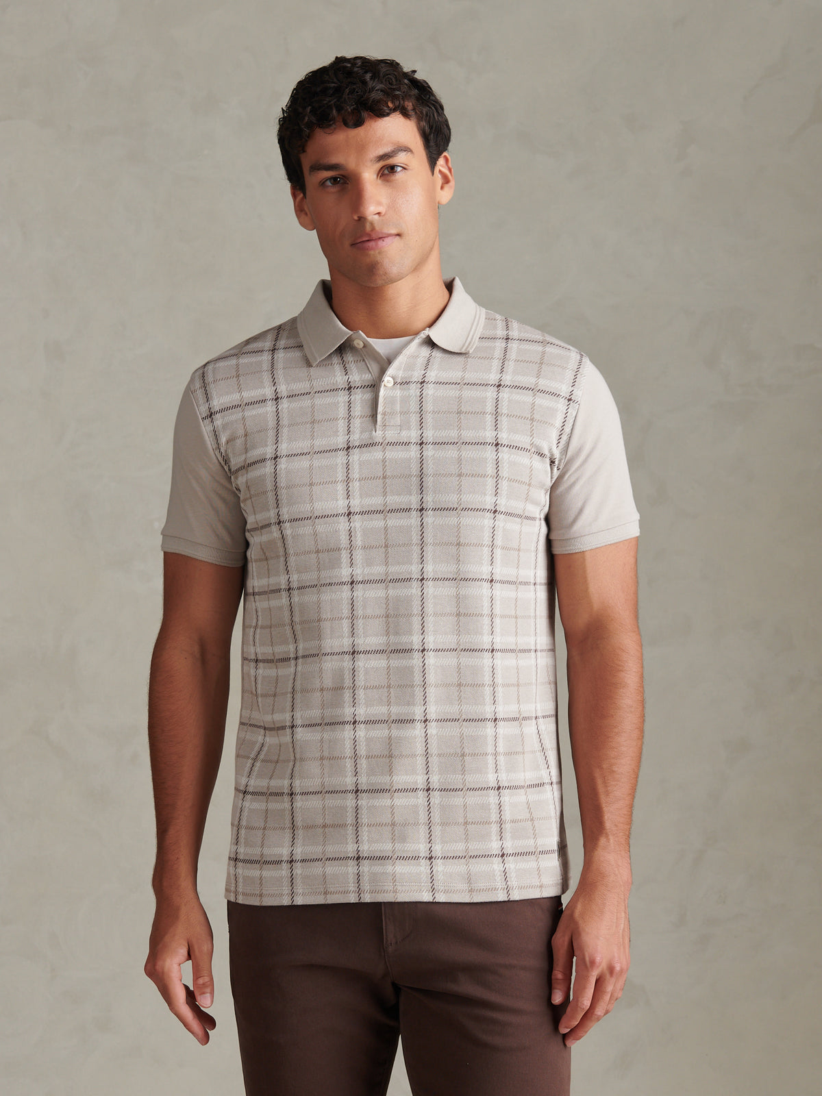 Mens Jacquard Check Polo Shirt Nacreous Clouds
