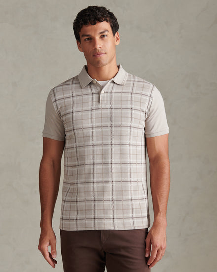 Mens Jacquard Check Polo Shirt Nacreous Clouds