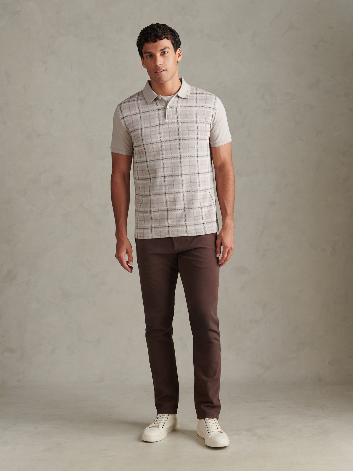 Mens Jacquard Check Polo Shirt Nacreous Clouds