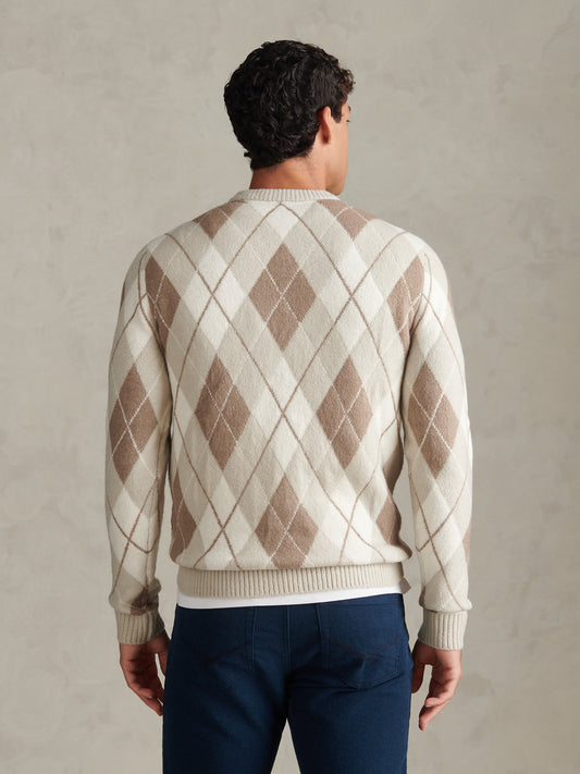 Mens Brushed Argyle Knit Crew Jumper Nacreous Clouds