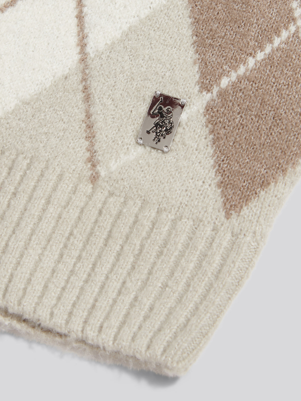 Mens Brushed Argyle Knit Crew Jumper Nacreous Clouds