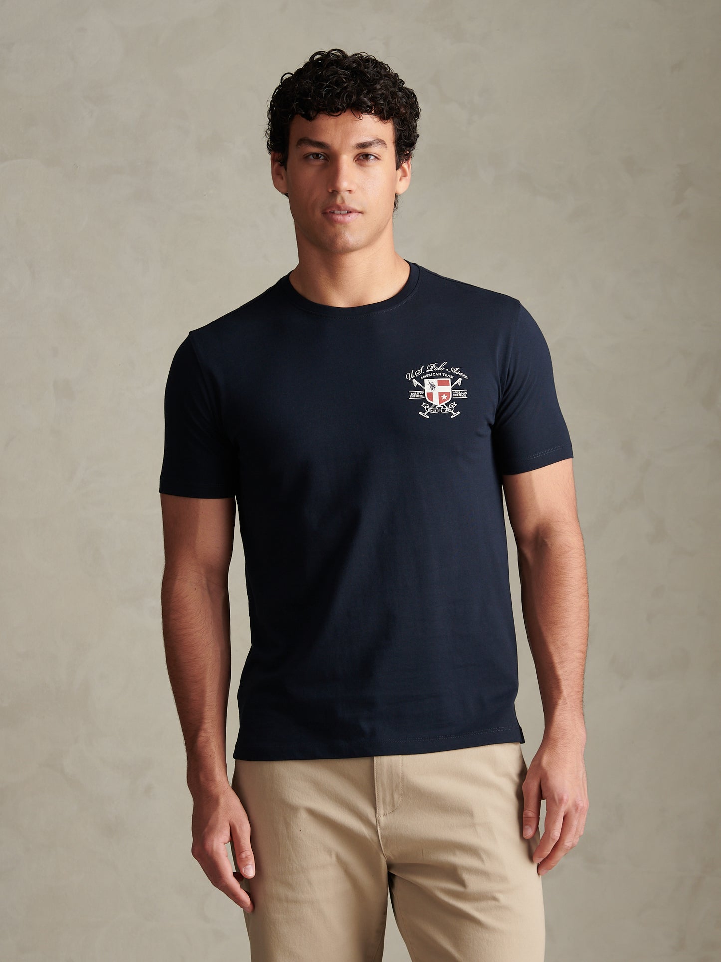 Mens Front & Back Crest Graphic T-Shirt Dark Sapphire Navy