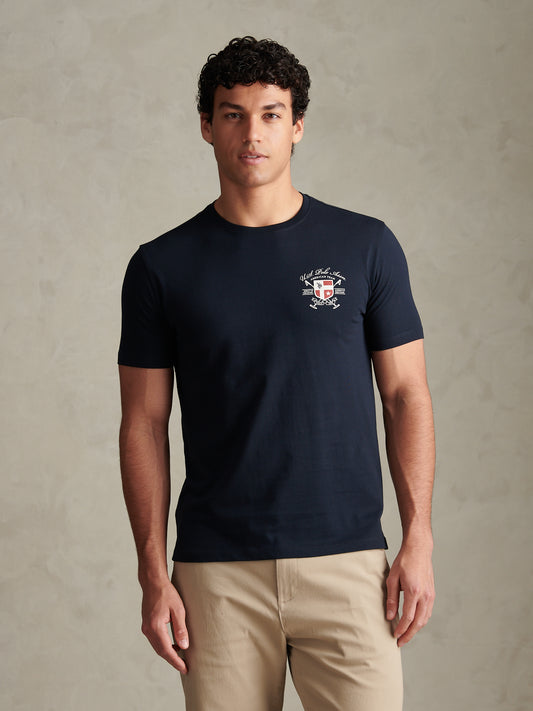 Mens Front & Back Crest Graphic T-Shirt Dark Sapphire Navy