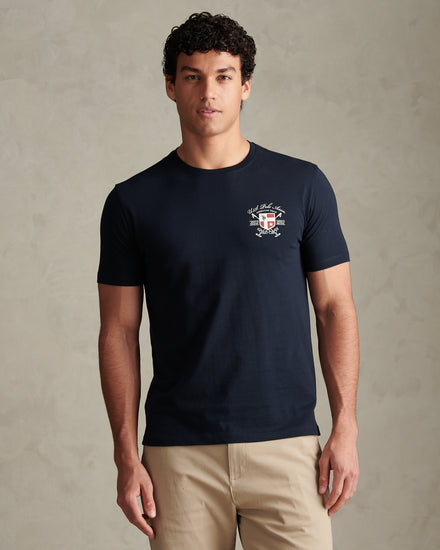 Mens Front & Back Crest Graphic T-Shirt Dark Sapphire Navy