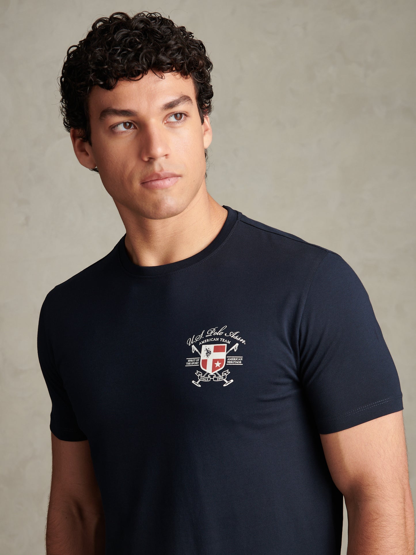 Mens Front & Back Crest Graphic T-Shirt Dark Sapphire Navy