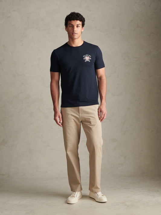 Mens Front & Back Crest Graphic T-Shirt Dark Sapphire Navy
