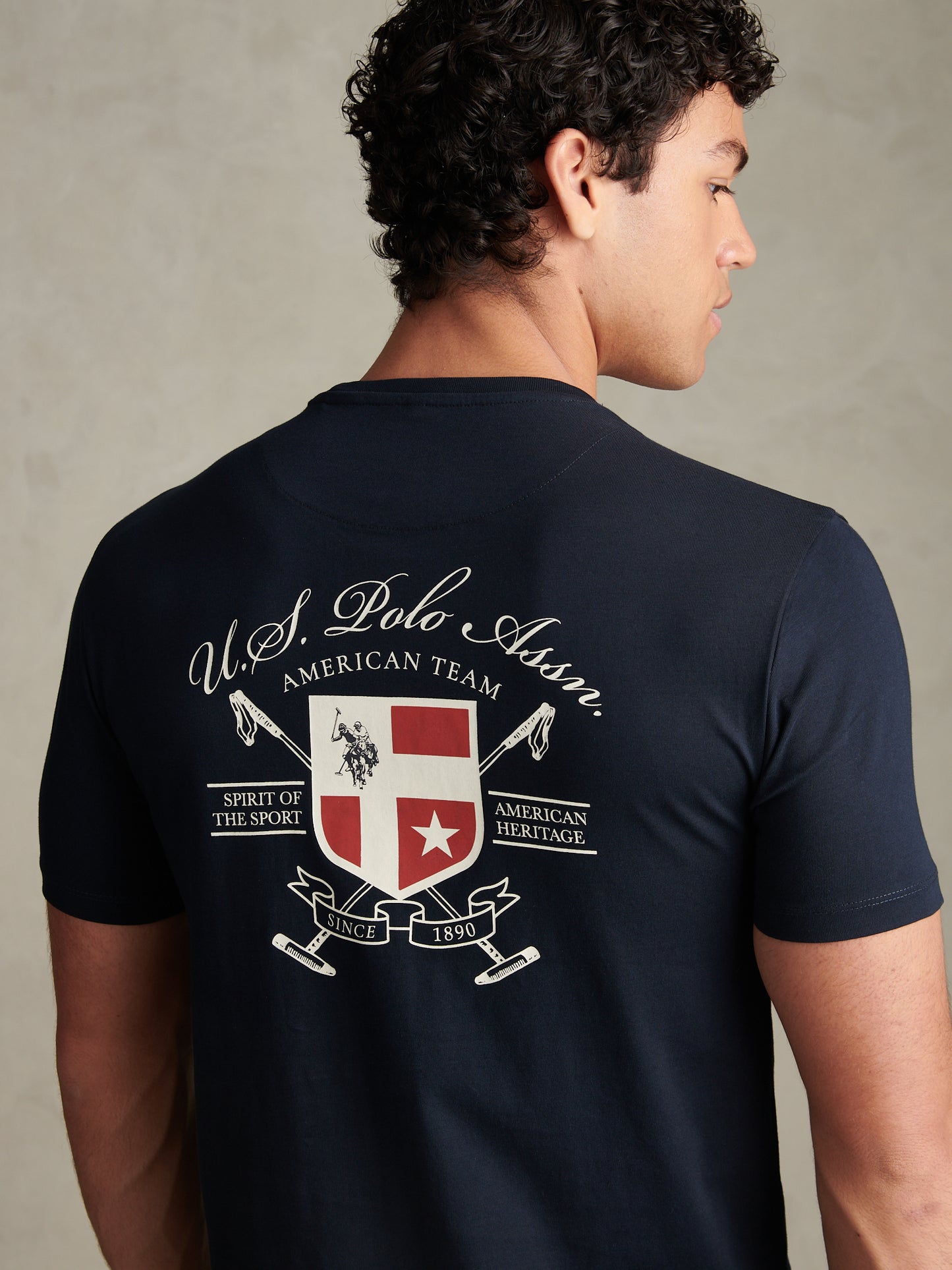 Mens Front & Back Crest Graphic T-Shirt Dark Sapphire Navy