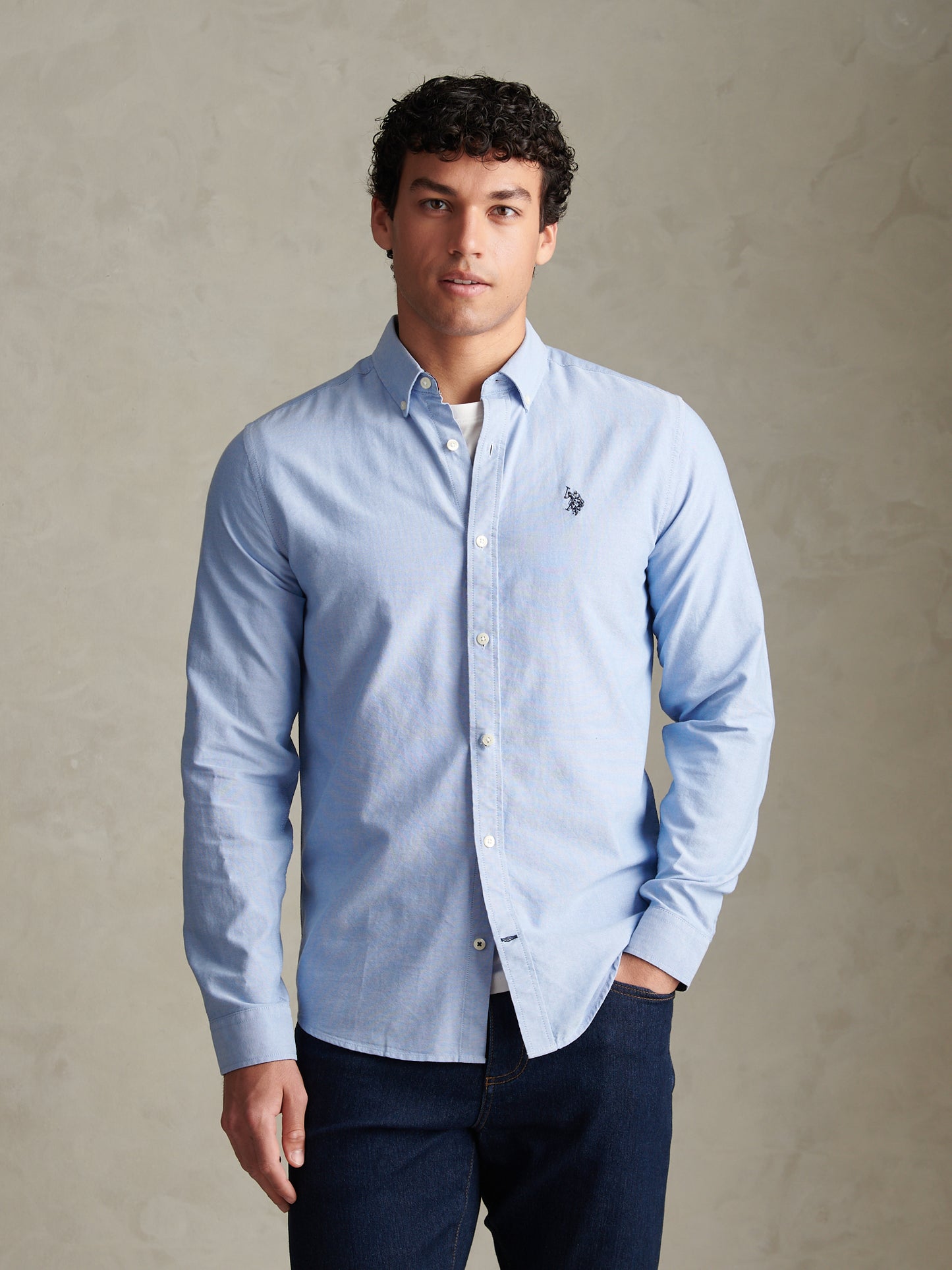Mens Check Trim Oxford Shirt Blue Yonder / Dark Sapphire DHM