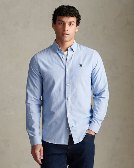 Mens Check Trim Oxford Shirt Blue Yonder / Dark Sapphire DHM