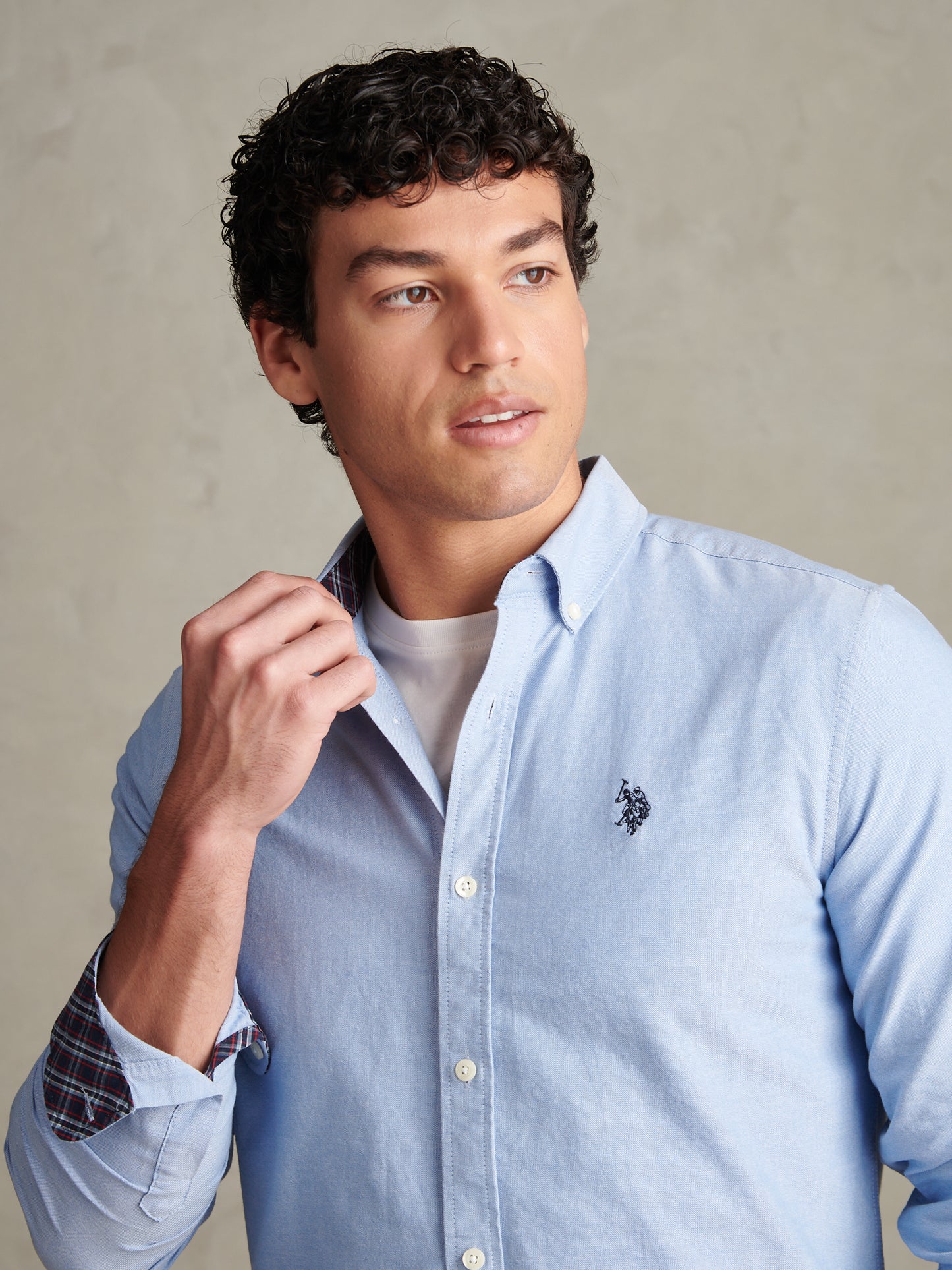 Mens Check Trim Oxford Shirt Blue Yonder / Dark Sapphire DHM