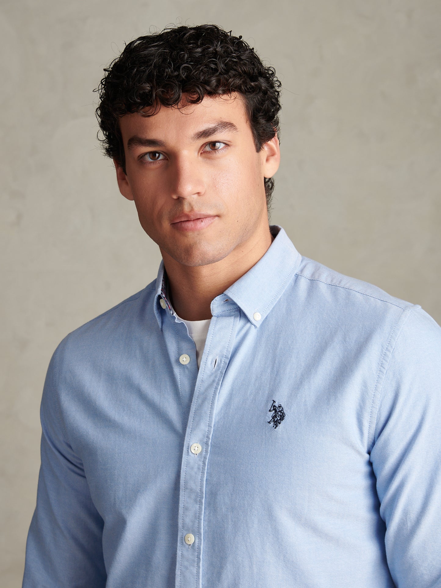 Mens Check Trim Oxford Shirt Blue Yonder / Dark Sapphire DHM
