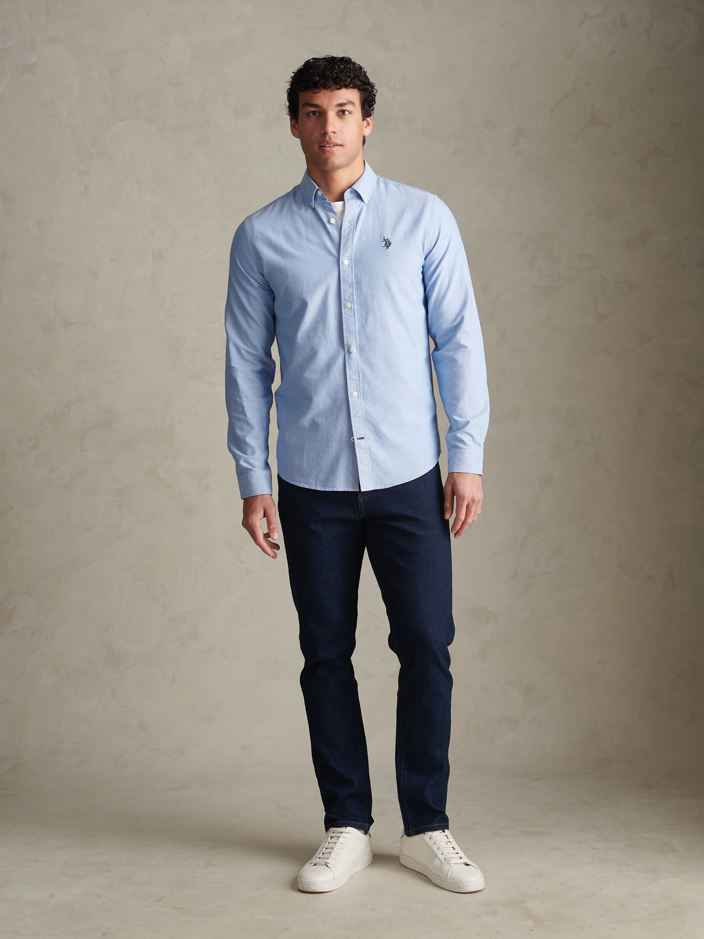 Mens Check Trim Oxford Shirt Blue Yonder / Dark Sapphire DHM