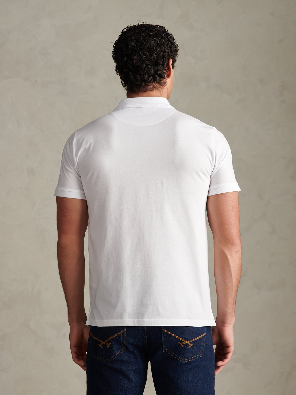 Mens Check Trim Mercerised Cotton Polo Shirt Bright White
