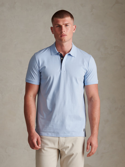 Check Trim Smart Supima Cotton Polo Chambray Blue