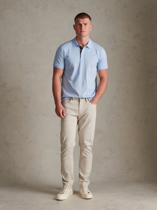 Check Trim Smart Supima Cotton Polo Chambray Blue