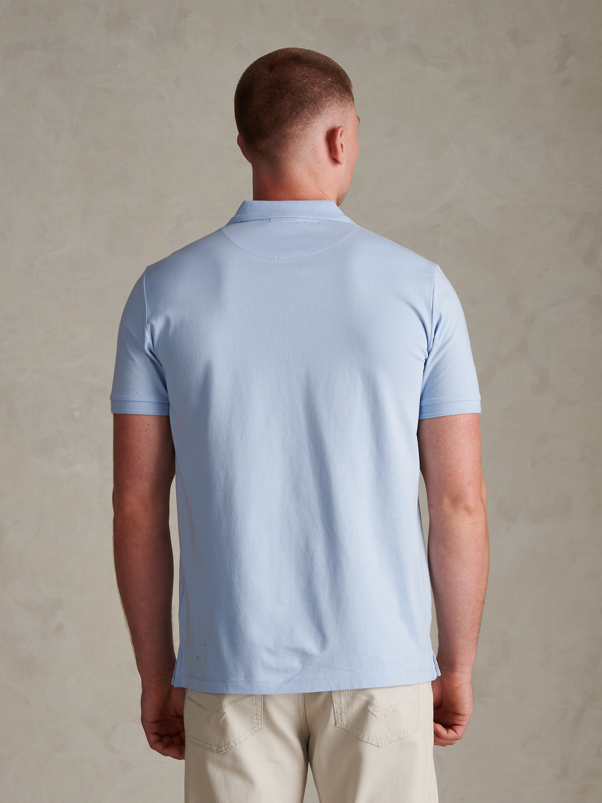 Mens Check Trim Mercerised Cotton Polo Shirt Chambray Blue