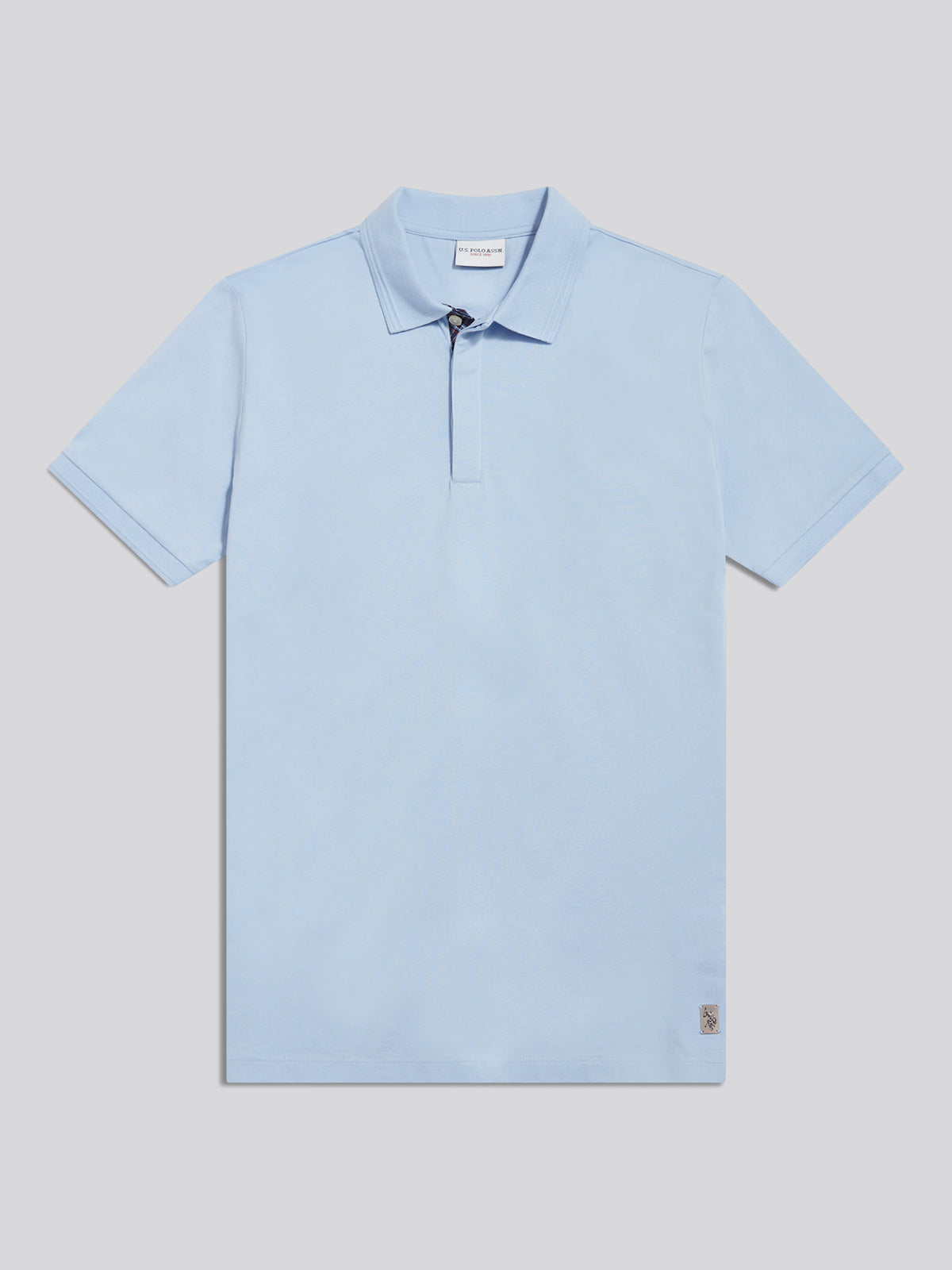 Mens Check Trim Mercerised Cotton Polo Shirt Chambray Blue