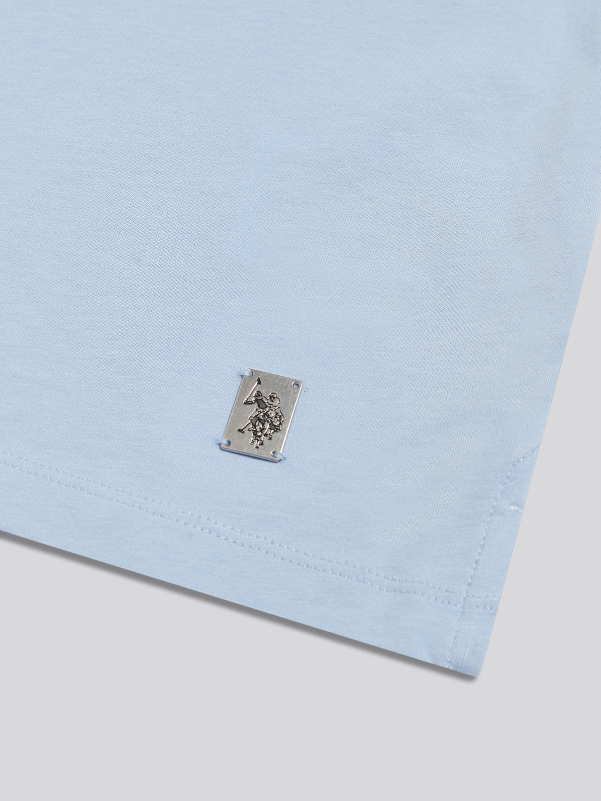 Mens Check Trim Mercerised Cotton Polo Shirt Chambray Blue