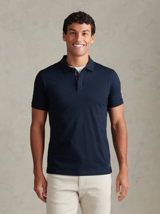 Check Trim Smart Supima Cotton Polo Dark Sapphire Navy