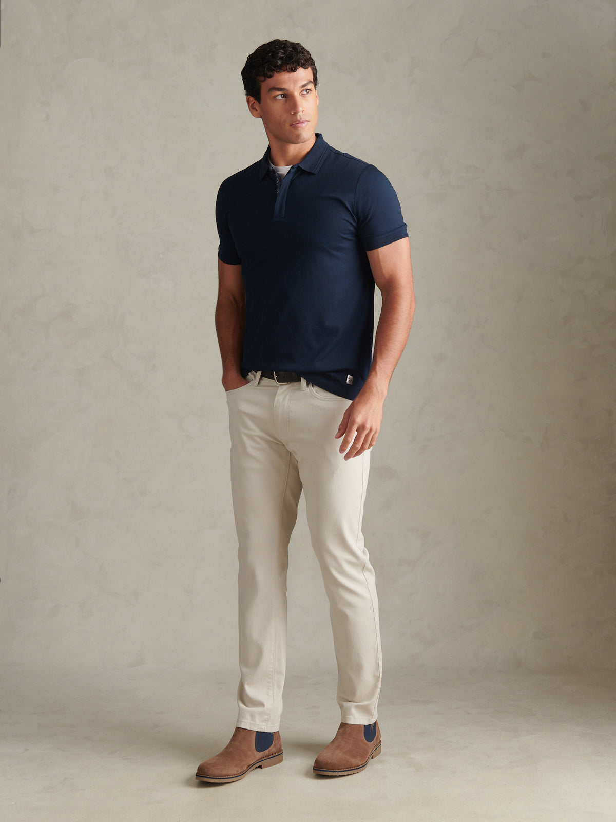 Mens Check Trim Mercerised Cotton Polo Shirt Dark Sapphire Navy