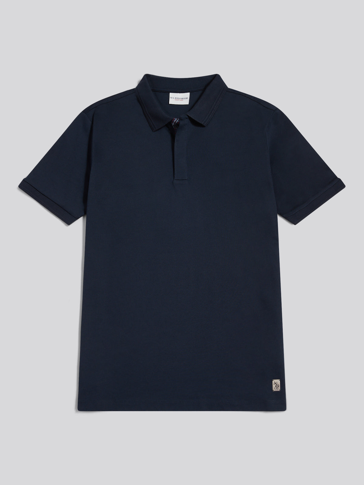 Mens Check Trim Mercerised Cotton Polo Shirt Dark Sapphire Navy