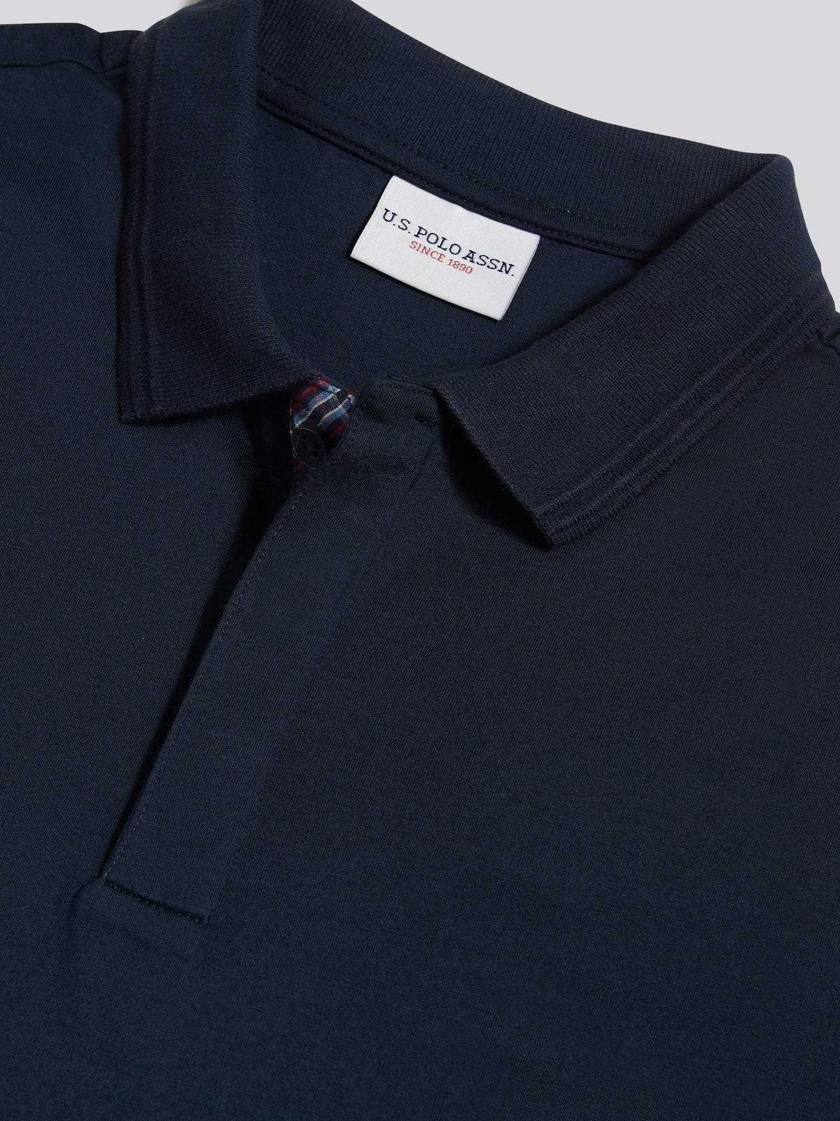 Mens Check Trim Mercerised Cotton Polo Shirt Dark Sapphire Navy