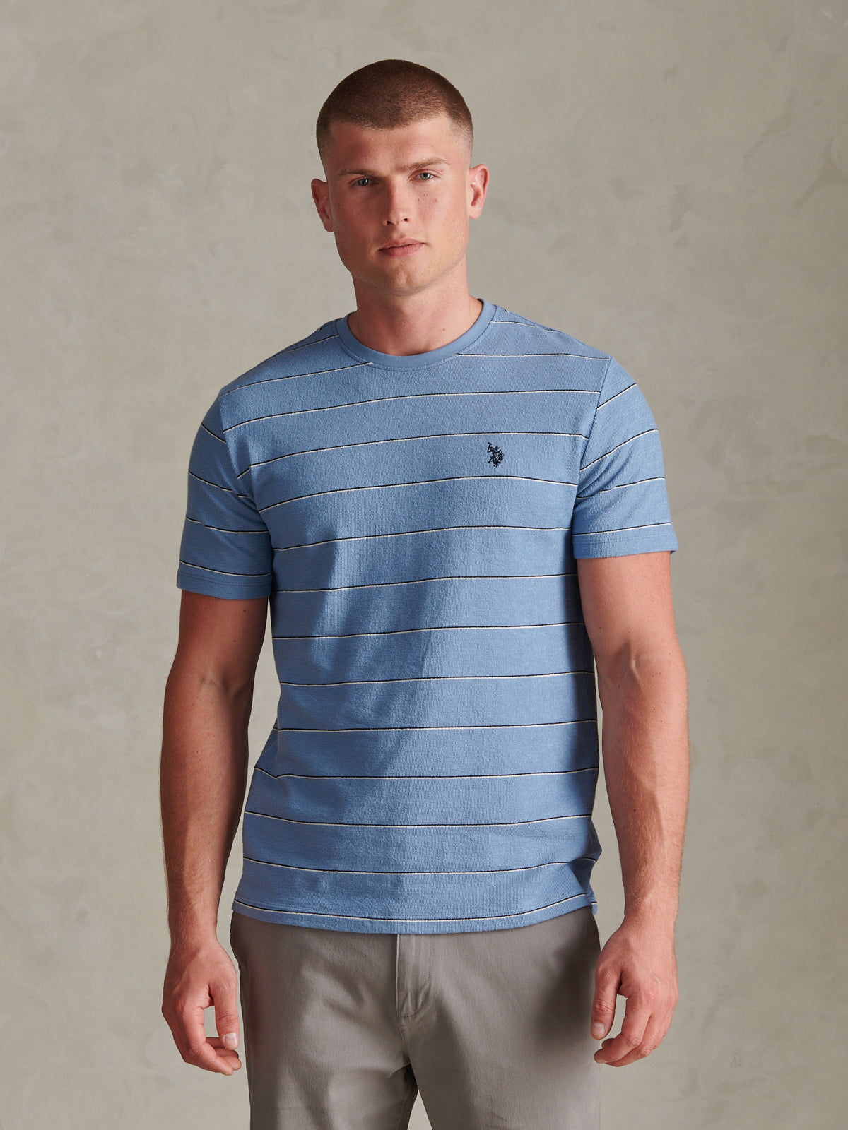 Mens Flat Pile Terry Narrow Stripe T-Shirt Ashleigh Blue