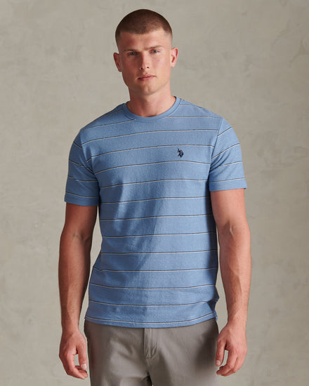 Mens Flat Pile Terry Narrow Stripe T-Shirt Ashleigh Blue