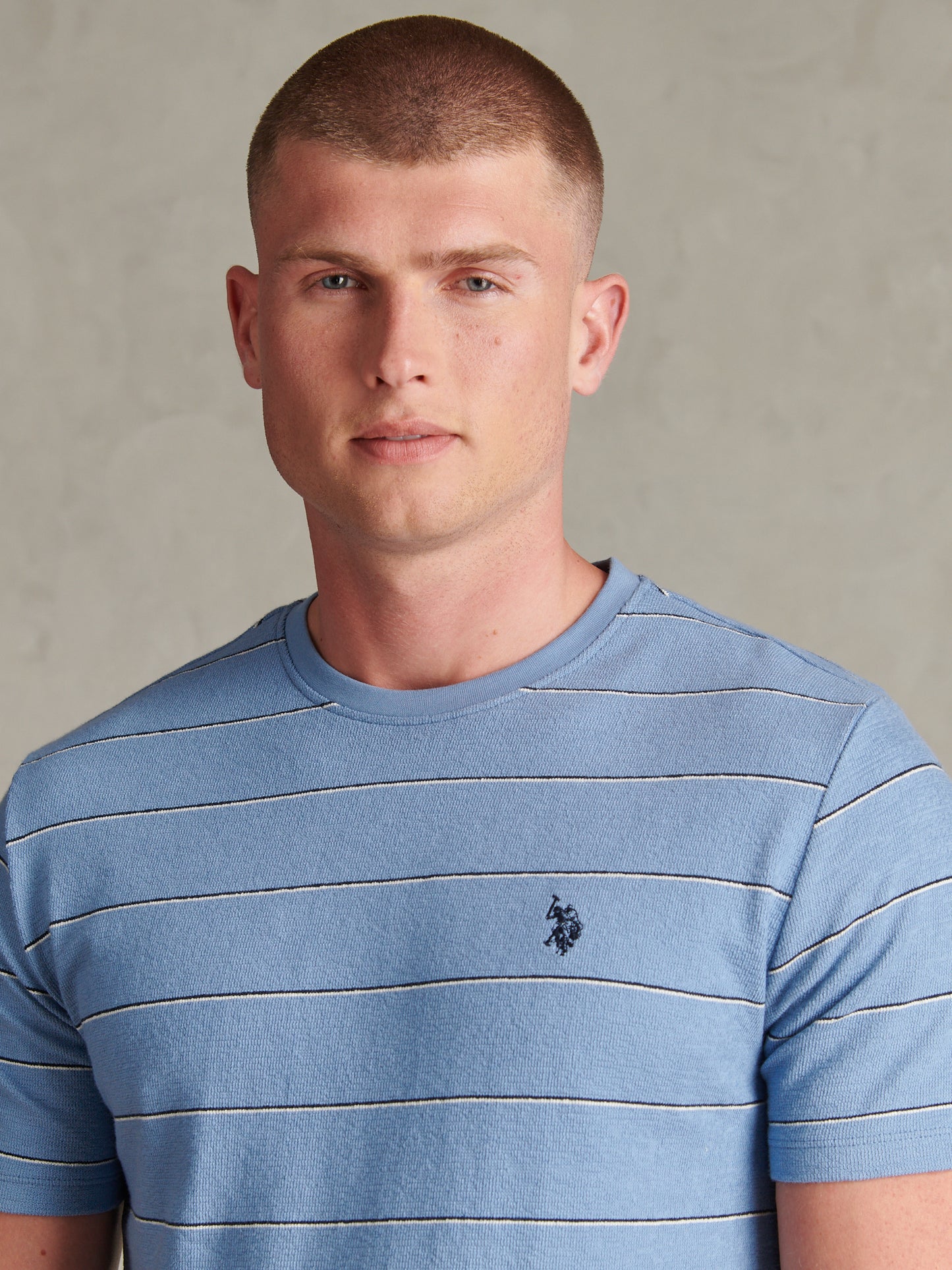 Mens Flat Pile Terry Narrow Stripe T-Shirt Ashleigh Blue