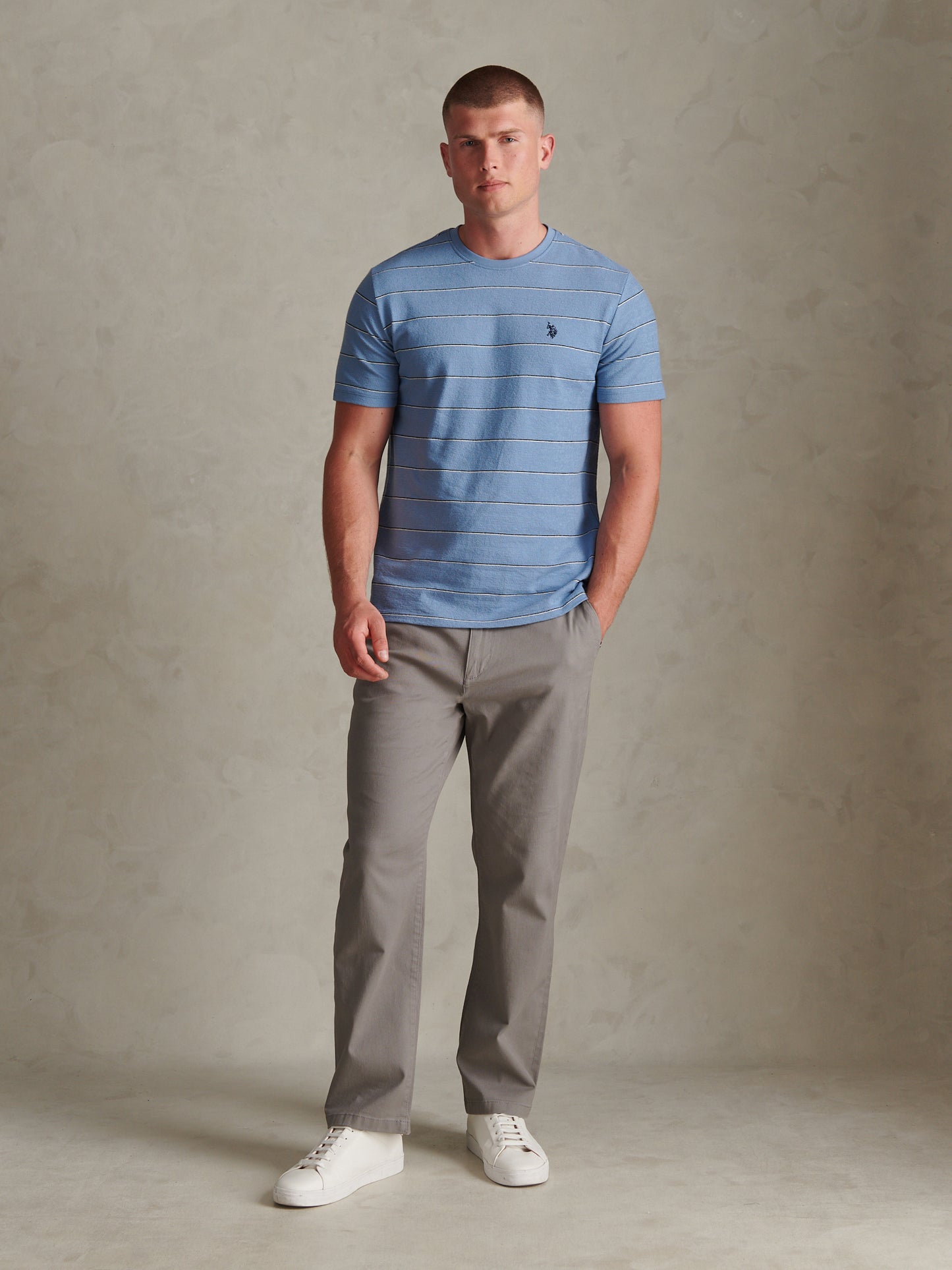 Mens Flat Pile Terry Narrow Stripe T-Shirt Ashleigh Blue