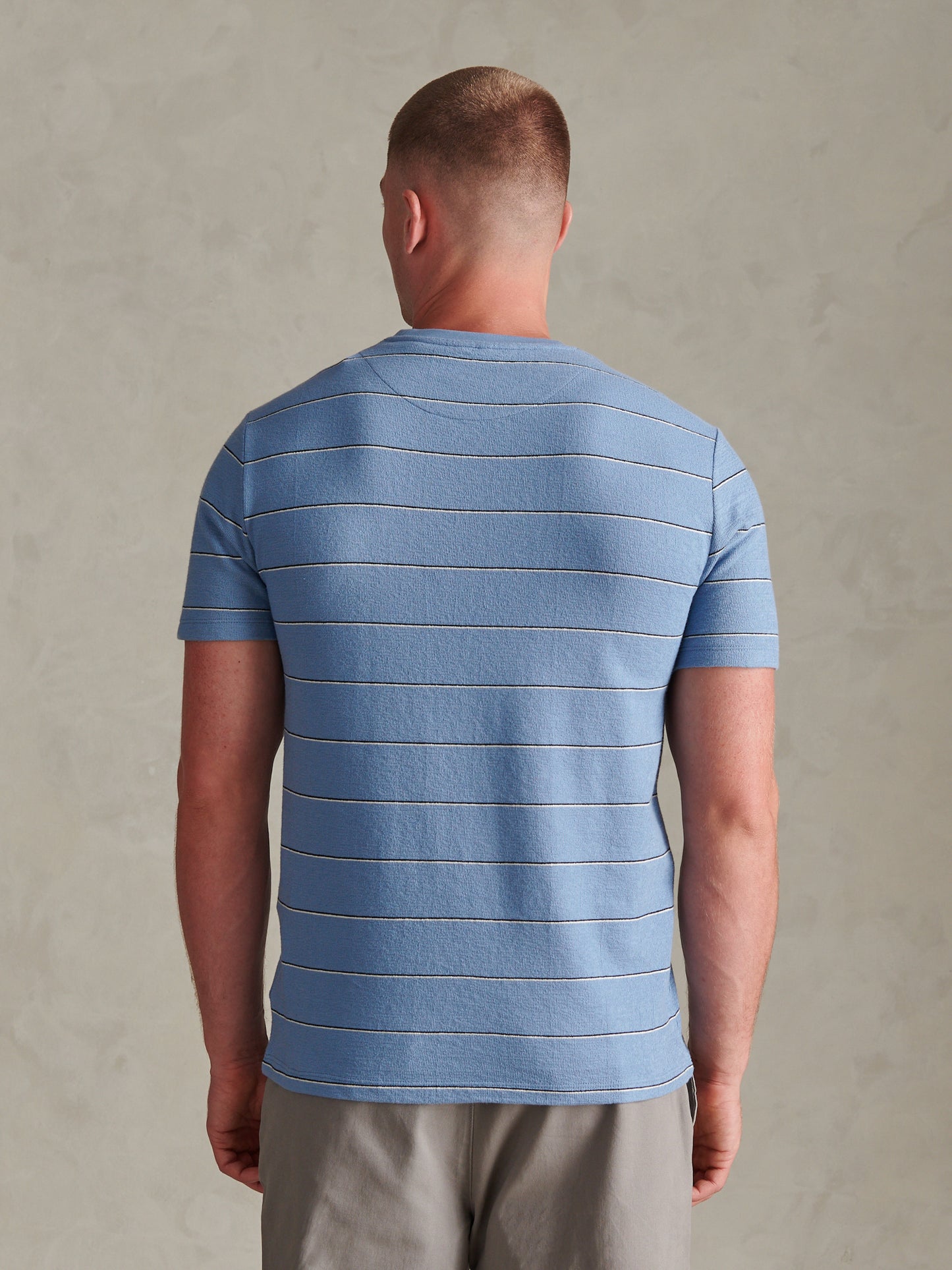 Mens Flat Pile Terry Narrow Stripe T-Shirt Ashleigh Blue