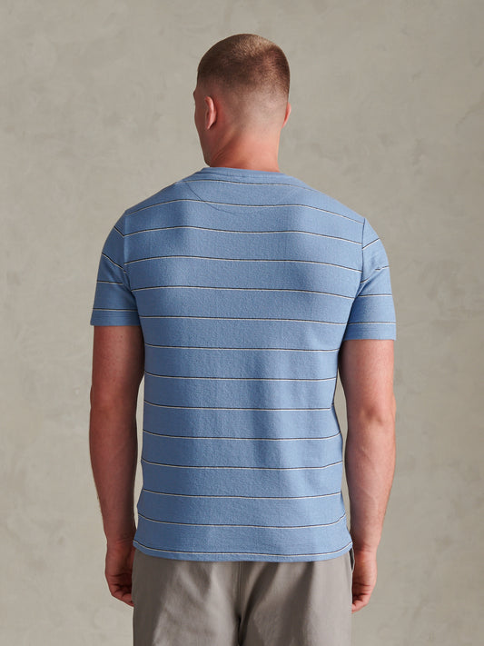 Flat Pile Terry Narrow Stripe Tshirt Ashleigh Blue