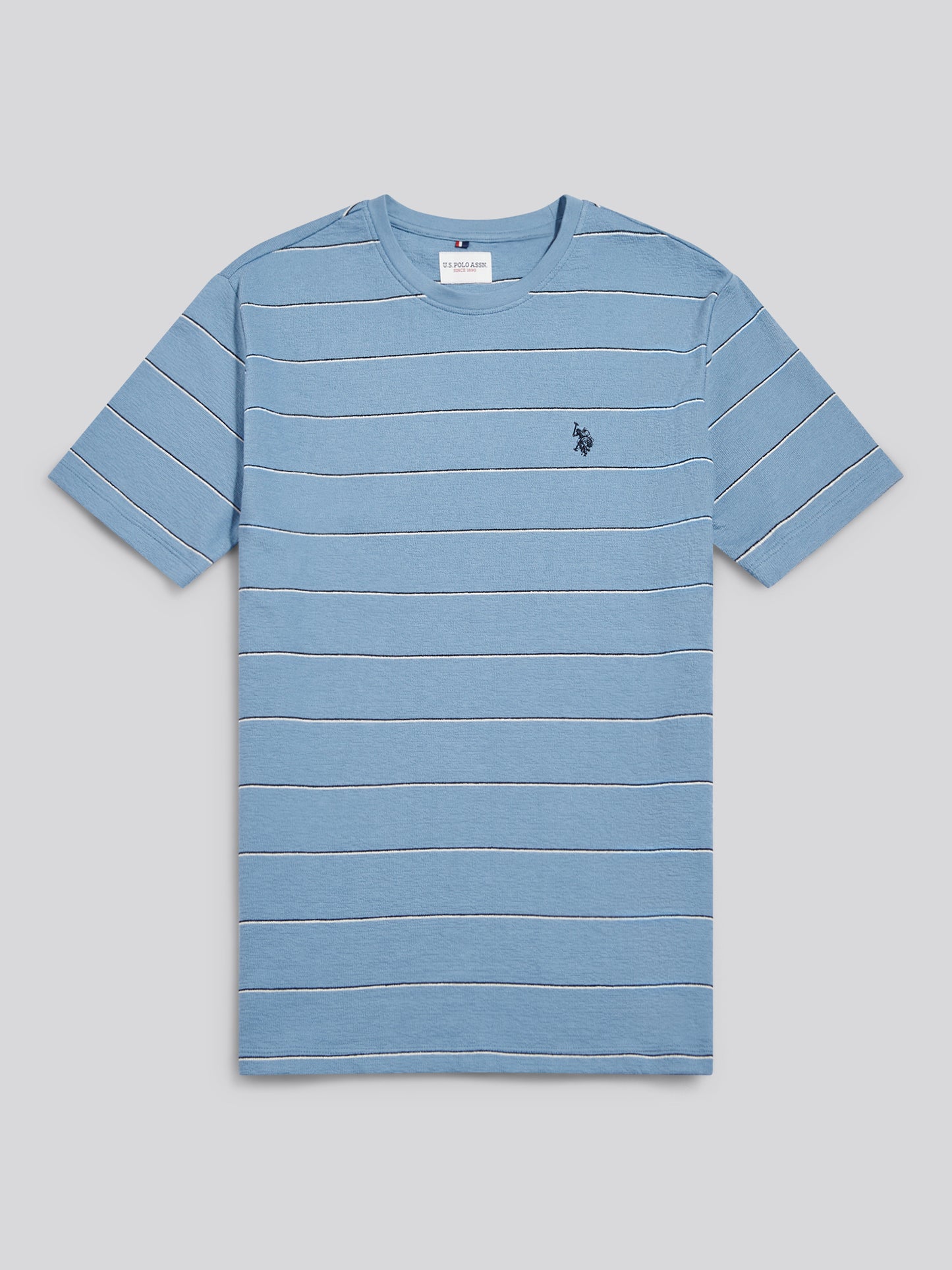 Mens Flat Pile Terry Narrow Stripe T-Shirt Ashleigh Blue