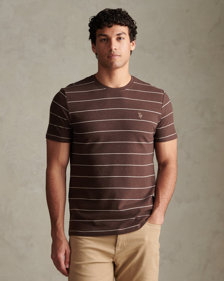 Mens Flat Pile Terry Narrow Stripe T-Shirt Bracken