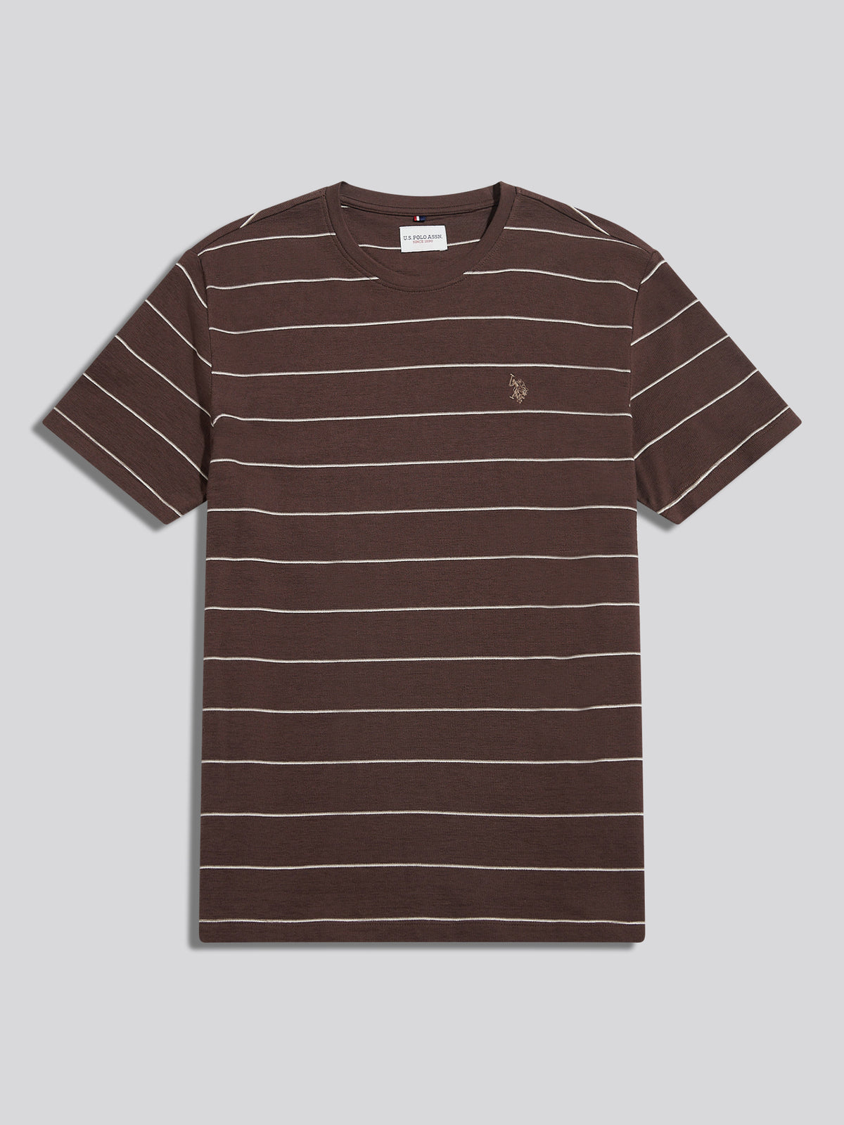Mens Flat Pile Terry Narrow Stripe T-Shirt Bracken