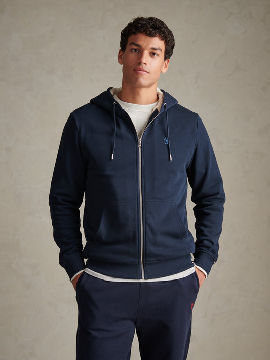 Mens Borg-Lined Zip-Through Hoodie Dark Sapphire Navy