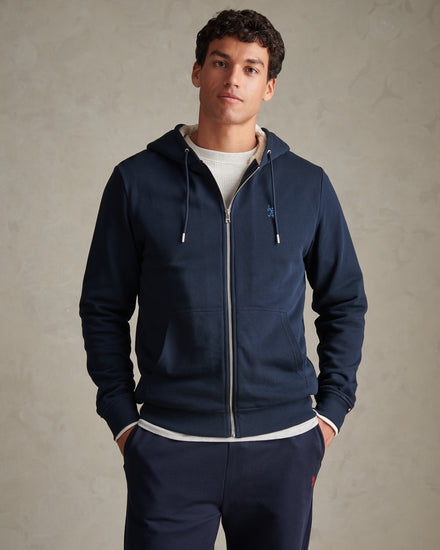 Mens Borg-Lined Zip-Through Hoodie Dark Sapphire Navy