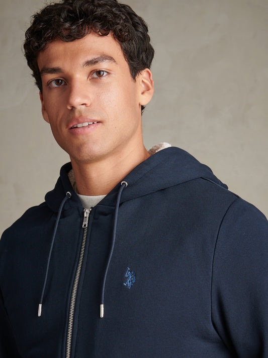 Mens Borg-Lined Zip-Through Hoodie Dark Sapphire Navy