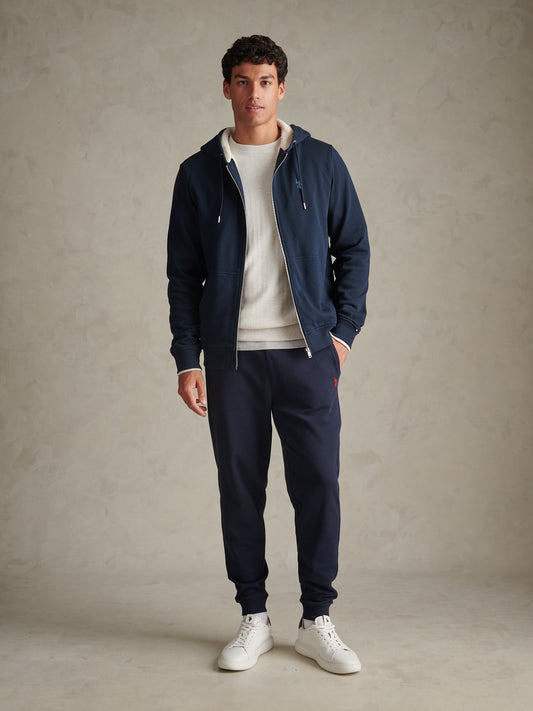 Mens Borg-Lined Zip-Through Hoodie Dark Sapphire Navy