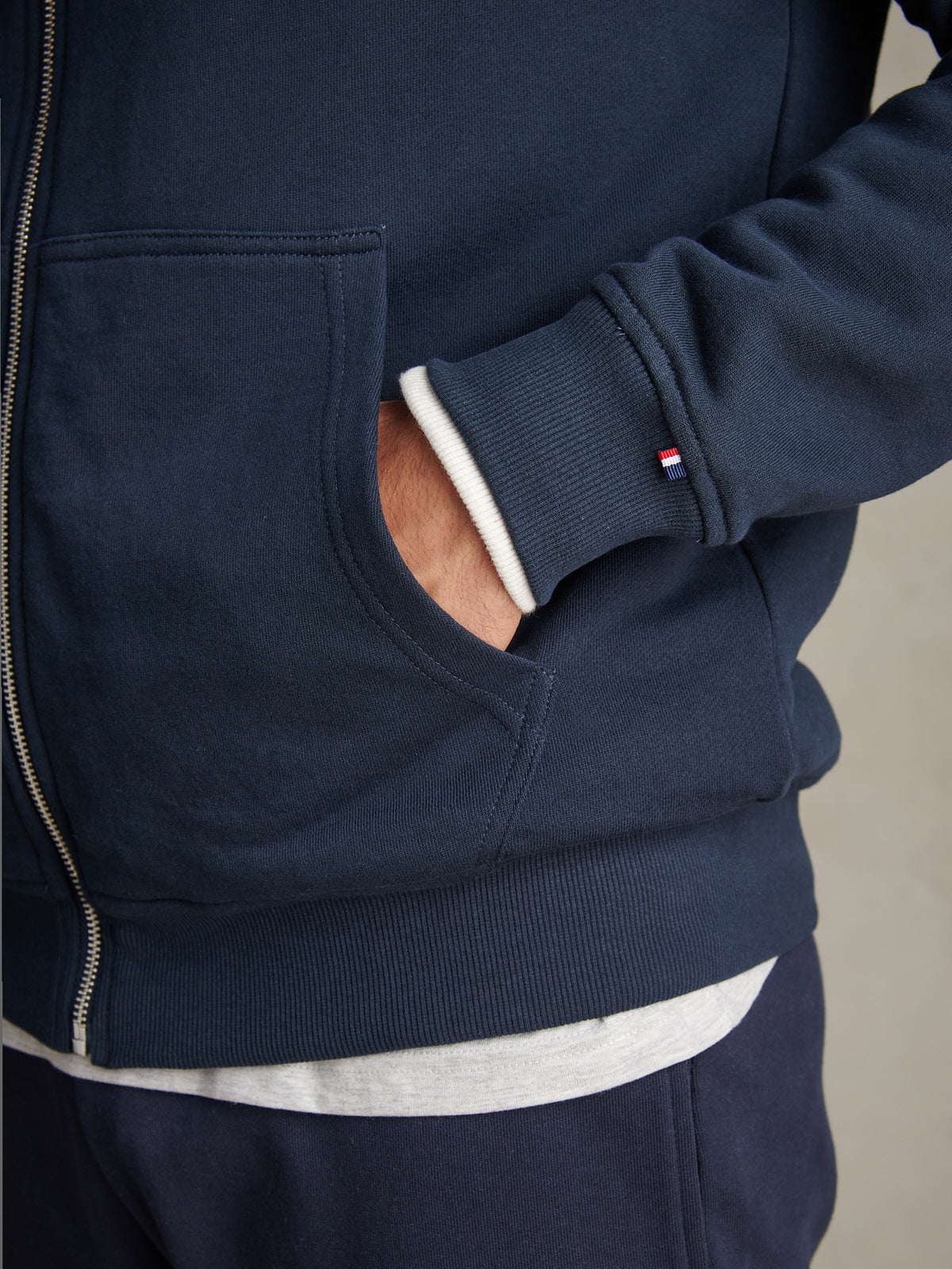 Mens Borg-Lined Zip-Through Hoodie Dark Sapphire Navy