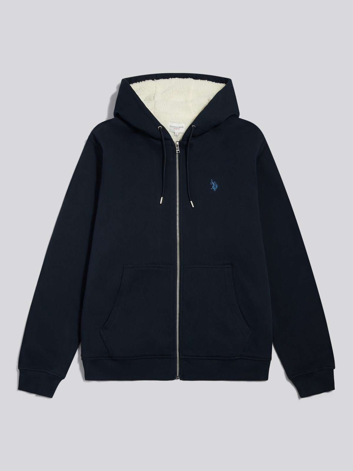 Mens Borg-Lined Zip-Through Hoodie Dark Sapphire Navy
