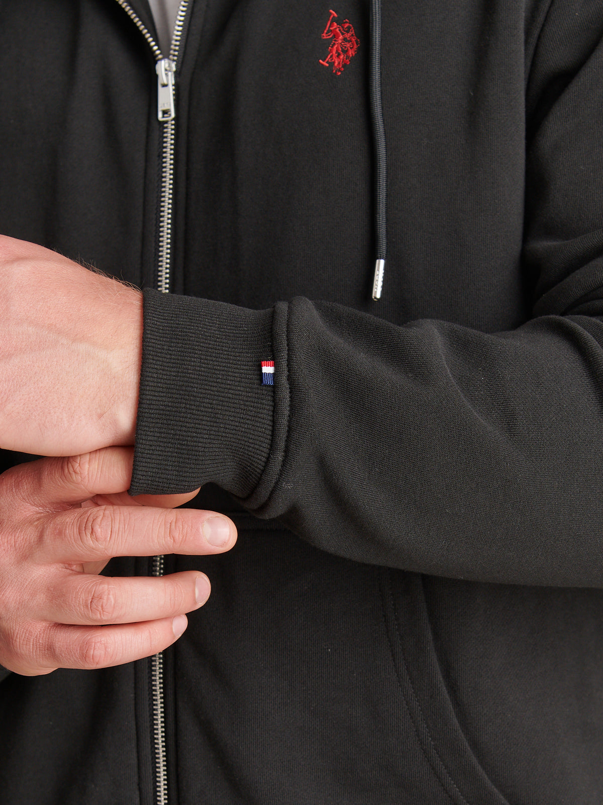 Mens Borg-Lined Zip-Through Hoodie Black / Haute Red DHM