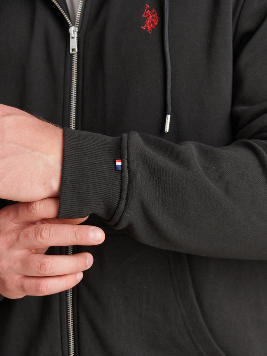 Mens Borg-Lined Zip-Through Hoodie Black / Haute Red DHM