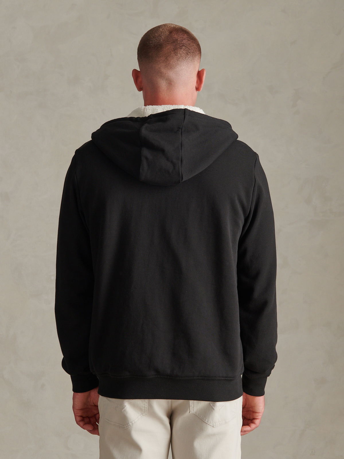 Mens Borg-Lined Zip-Through Hoodie Black / Haute Red DHM