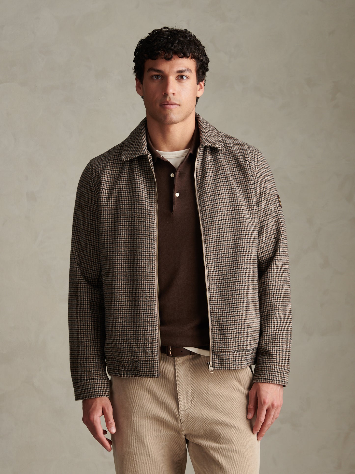 Mens Houndstooth Zip Through Bomber Jacket Bracken
