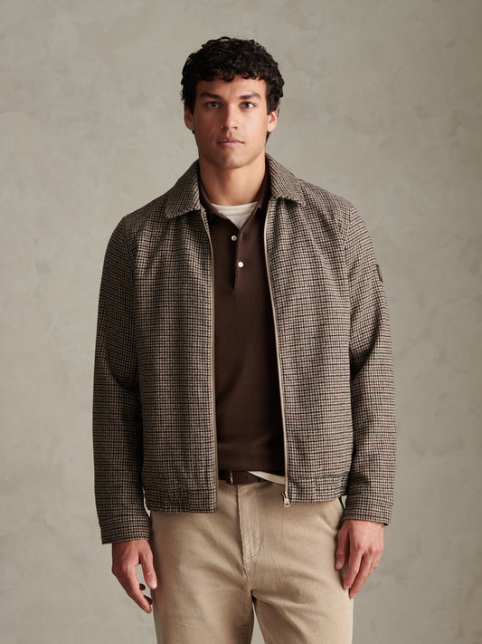 Mens Houndstooth Zip Through Bomber Jacket Bracken
