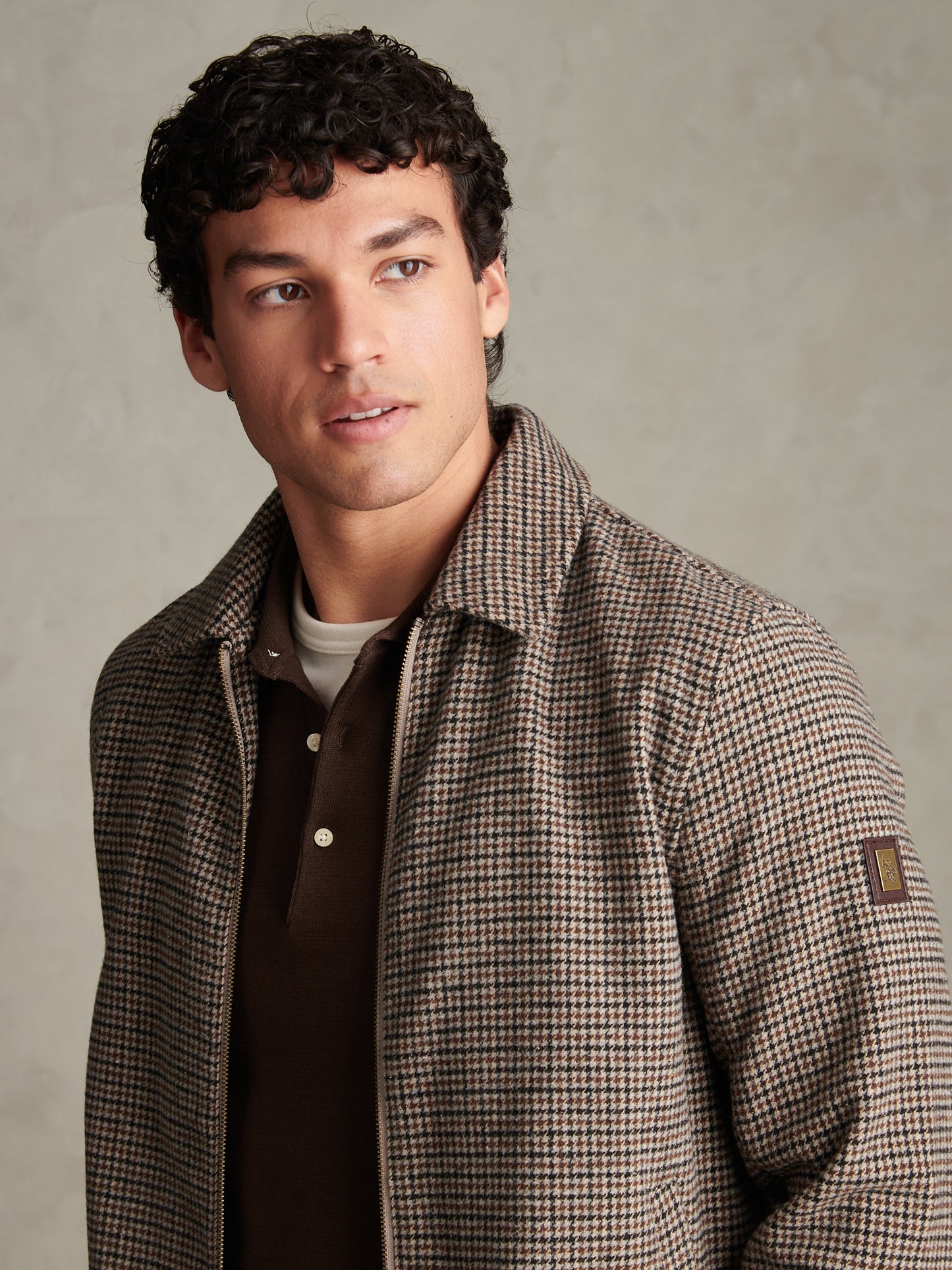 Mens Houndstooth Zip Through Bomber Jacket Bracken