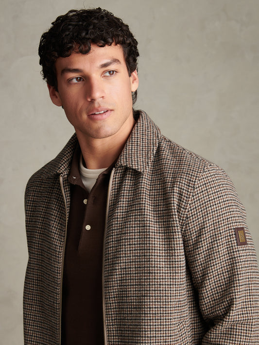 Mens Houndstooth Zip Through Bomber Jacket Bracken