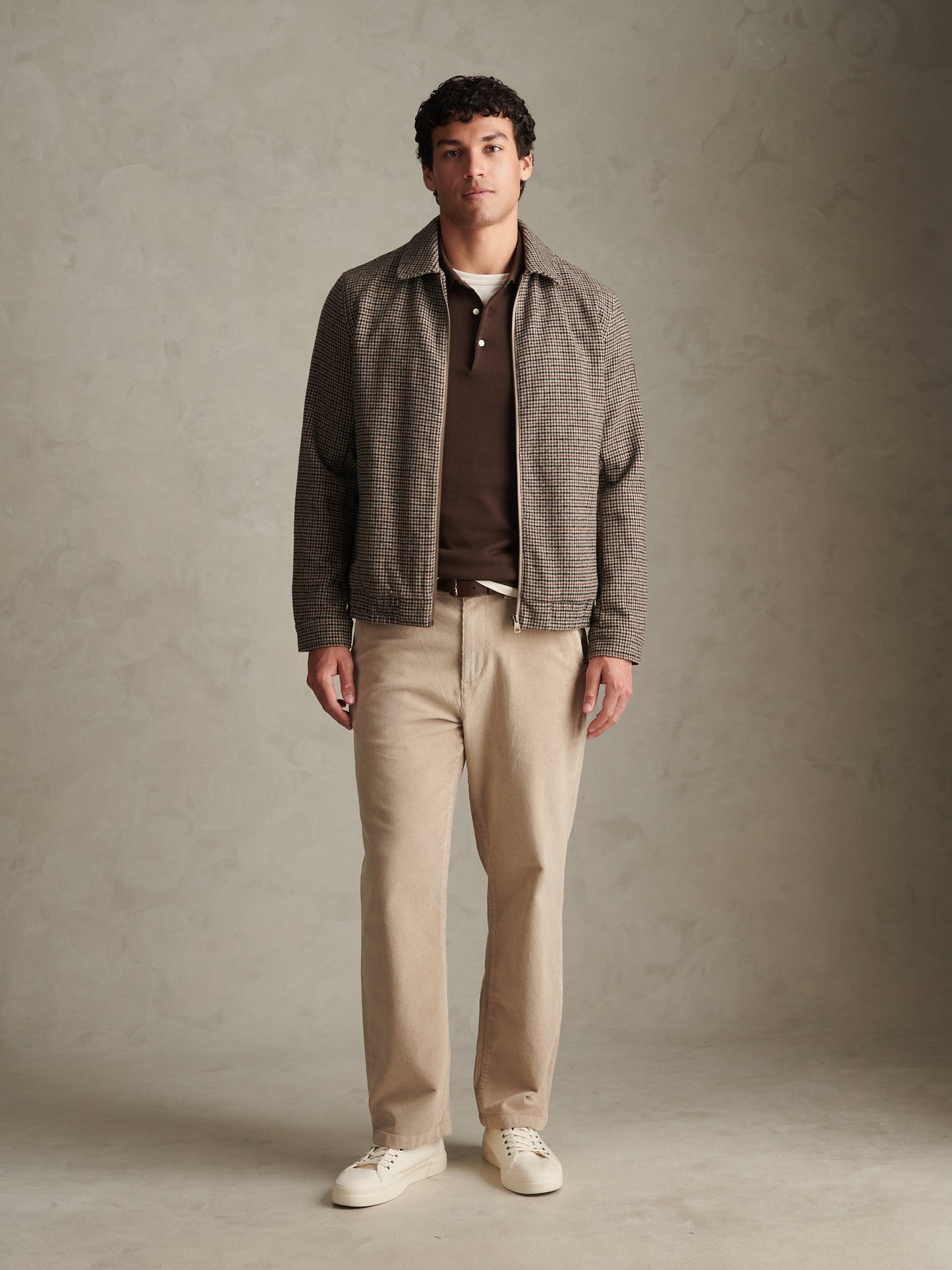 Mens Houndstooth Zip Through Bomber Jacket Bracken