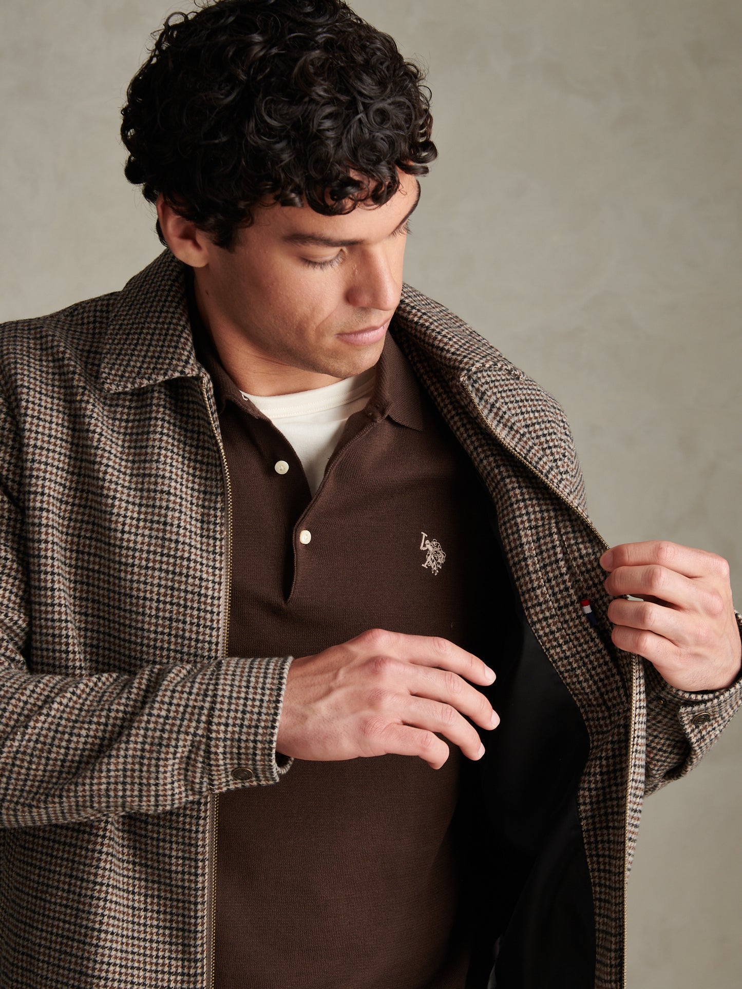 Mens Houndstooth Zip Through Bomber Jacket Bracken